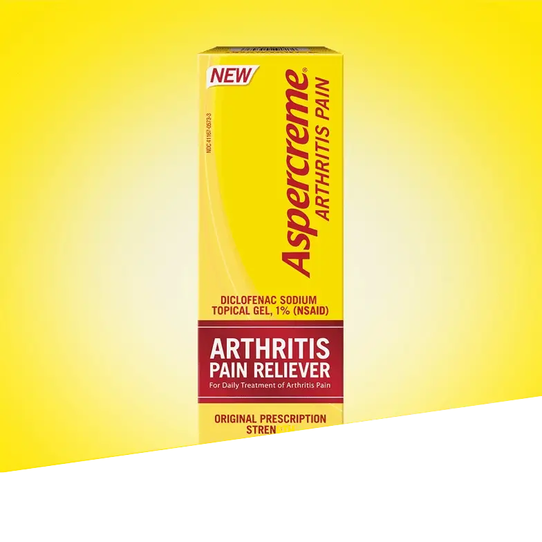 Front of packaging of a best-selling Aspercreme® product: Aspercreme® Arthritis Pain Reliever Gel.