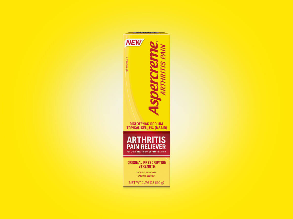 Plain text Aspercreme® Arthritis Pain Relief Gel product packaging