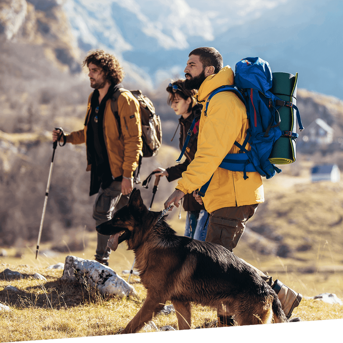 A group of people embark on a hike.